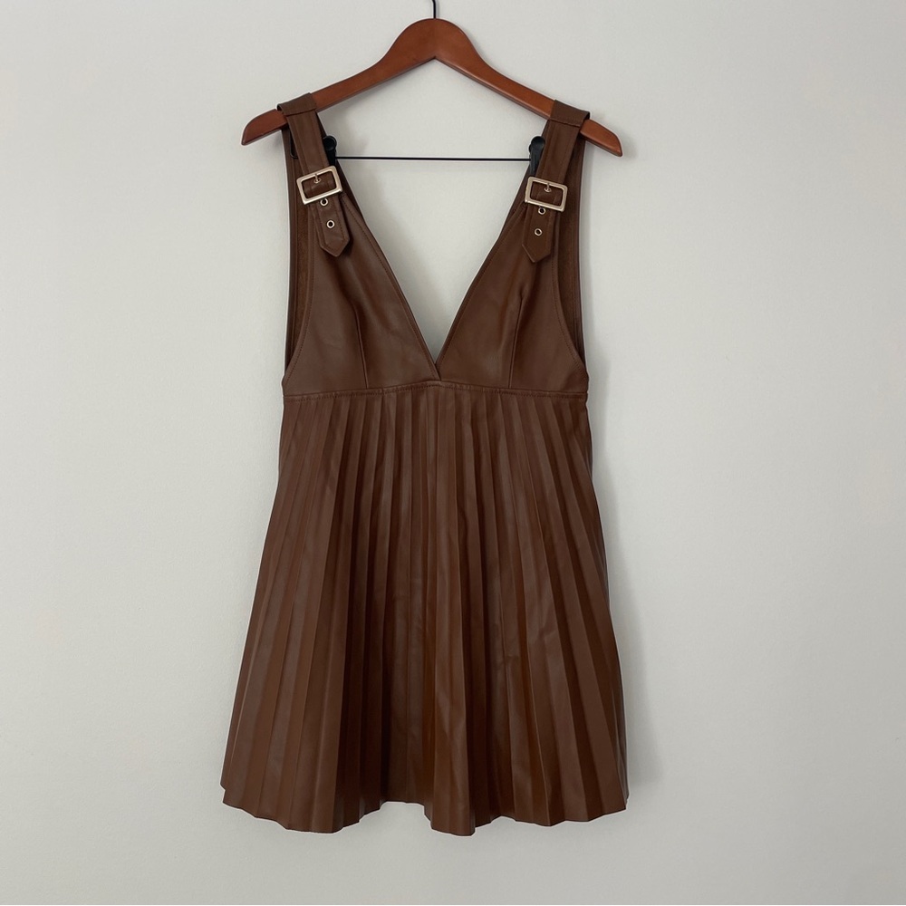 Zara Faux Leather Pleated Mini Pinafore Dress - BLOGGER FAV - Size S - Picture 10 of 12